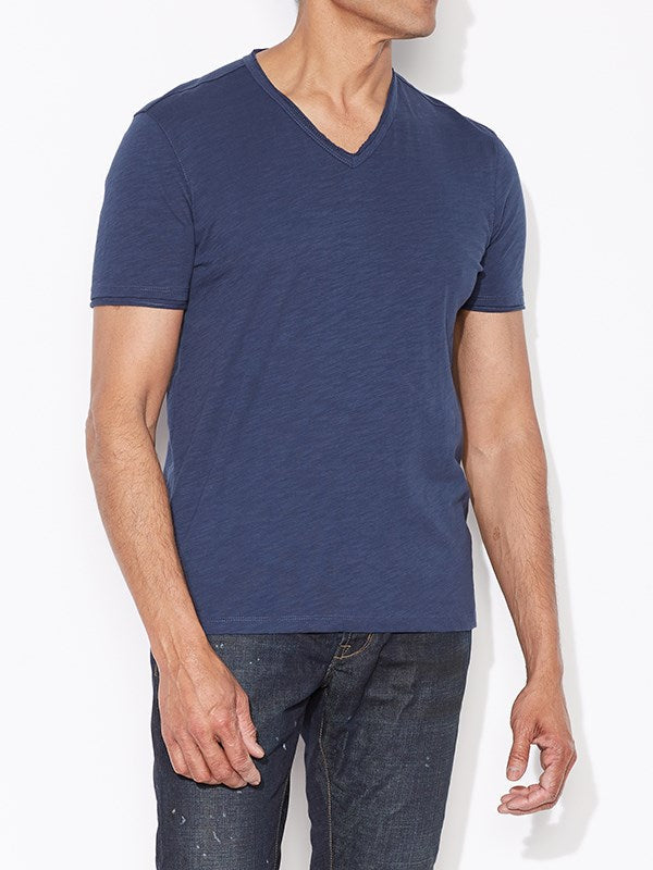 SLUB V-NECK TEE WITH RAW EDGE (NAVY) - JOHN VARVATOS
