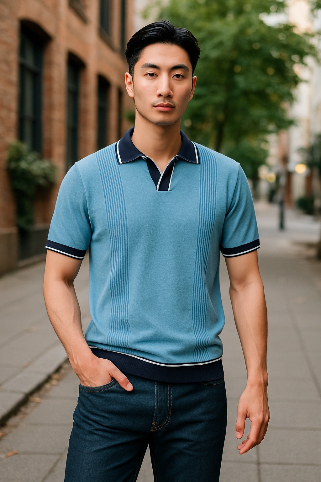 JOHNNY COLLAR KNIT (BLUE) - 7 DOWNIE