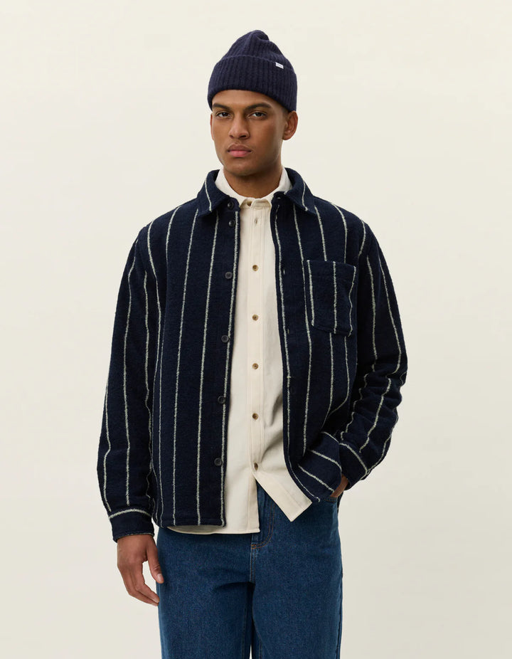 LENNON WOOL PINSTRIPE OVERSHIRT (NAVY) - LES DEUX