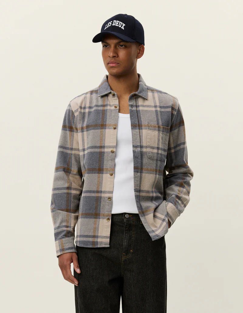 JEREMY CHECK FLANNEL SHIRT (GREY MELANGE) - LES DEUX