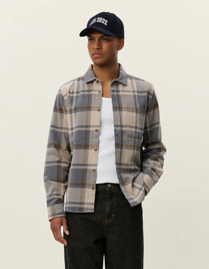 JEREMY CHECK FLANNEL SHIRT (GREY MELANGE) - LES DEUX