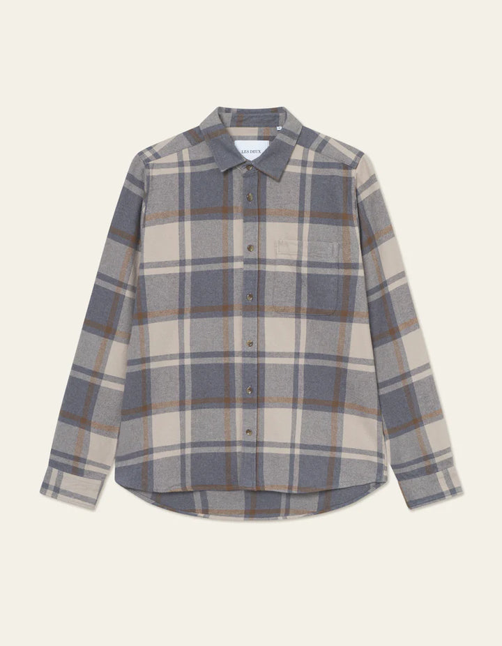 JEREMY CHECK FLANNEL SHIRT (GREY MELANGE) - LES DEUX