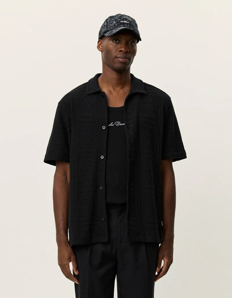 HECTOR POINTELLE SHORT SLEEVE SHIRT (BLACK) - LES DEUX