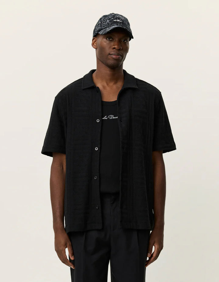 HECTOR POINTELLE SHORT SLEEVE SHIRT (BLACK) - LES DEUX