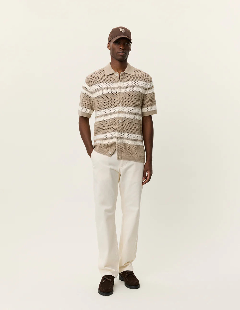 GIANNI KNIT SHORT SLEEVE SHIRT (SAND) - LES DEUX