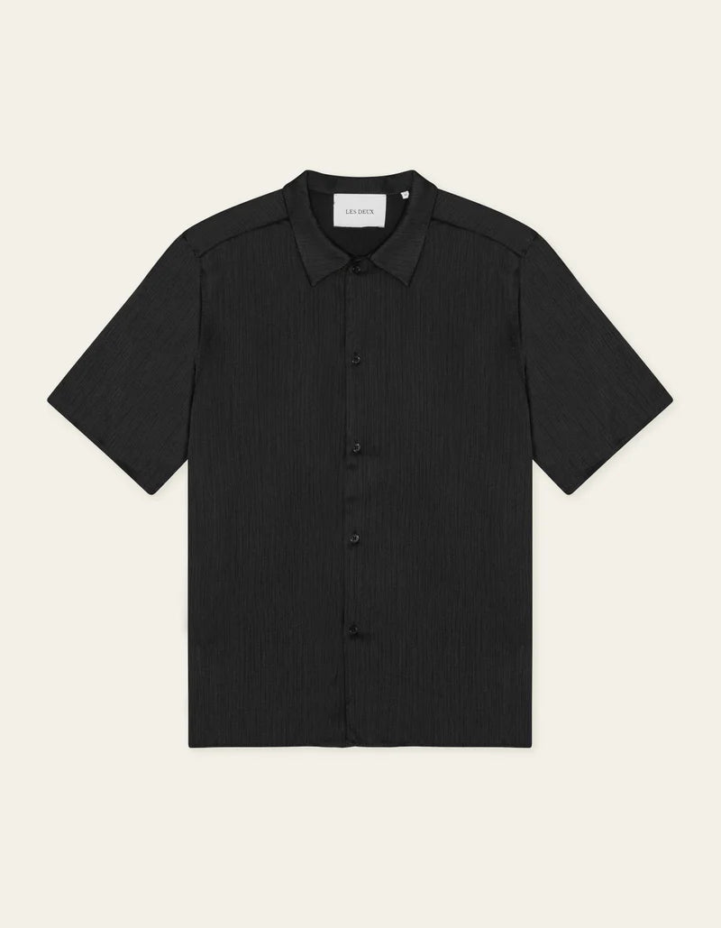 HECTOR PLEATED SHORT SLEEVE SHIRT (BLACK) - LES DEUX