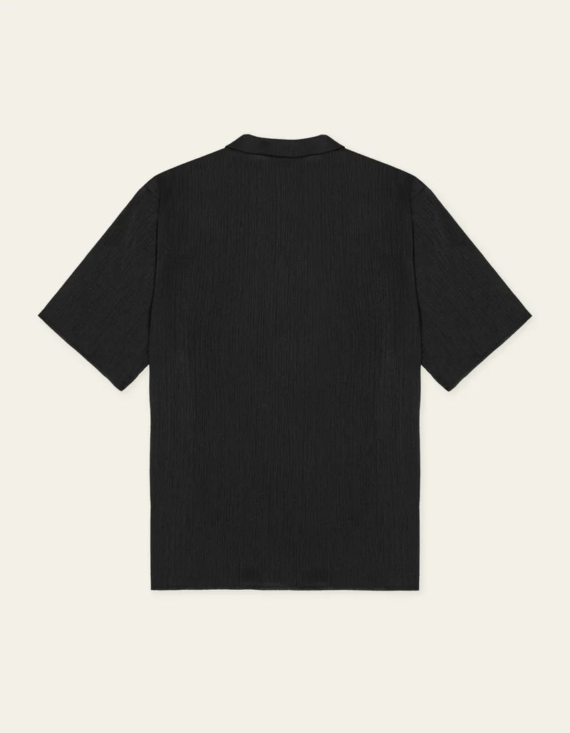 HECTOR PLEATED SHORT SLEEVE SHIRT (BLACK) - LES DEUX