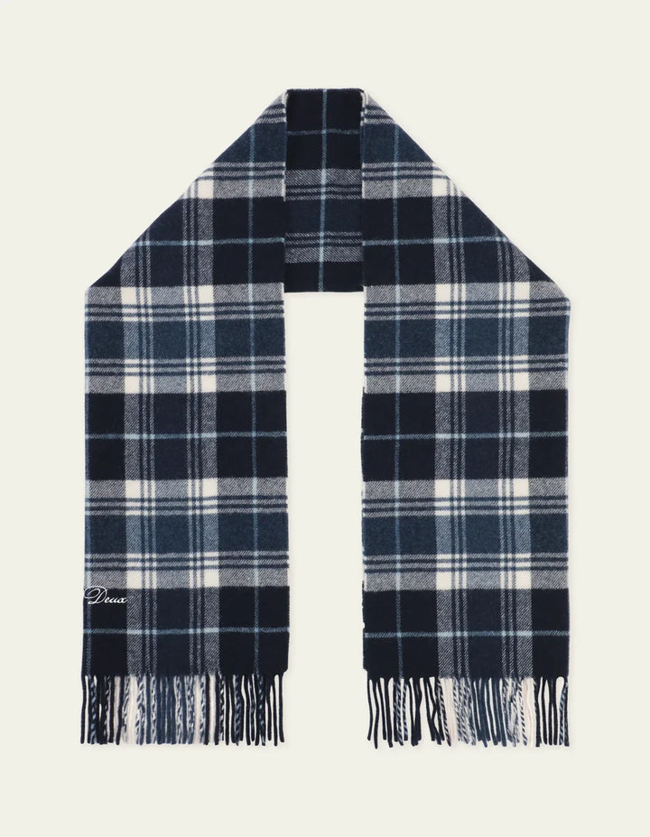 SIGNATURE CHECK SCARF (NAVY) - LES DEUX