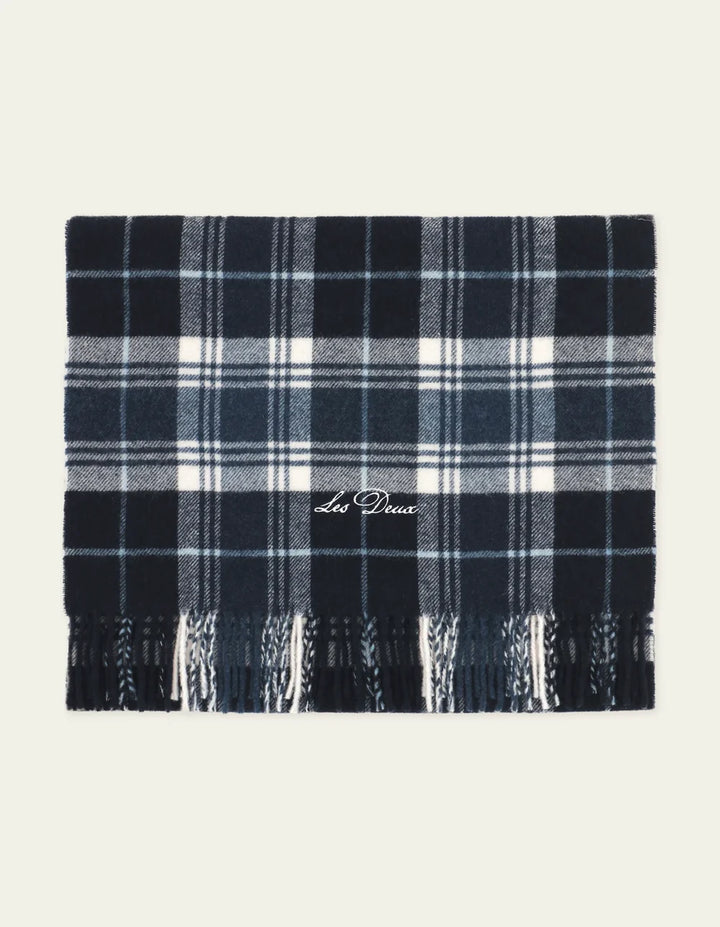 SIGNATURE CHECK SCARF (NAVY) - LES DEUX