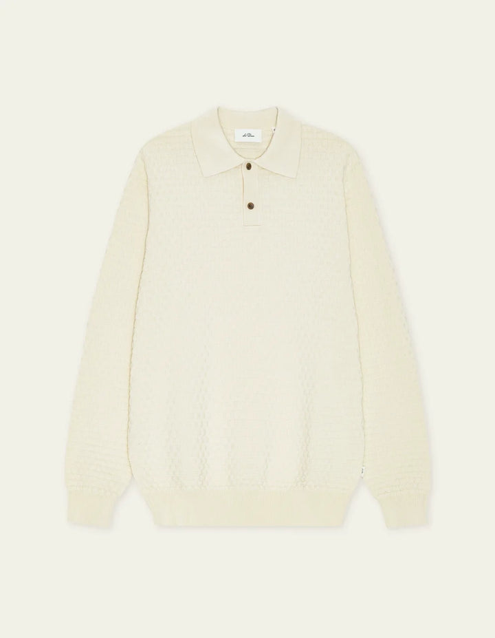 CHECK KNITTED LONGSLEEVE POLO (IVORY) - LES DEUX