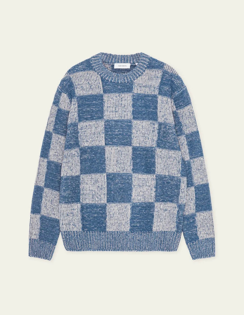 CHECK KNIT SWEATER (DENIM) - LES DEUX