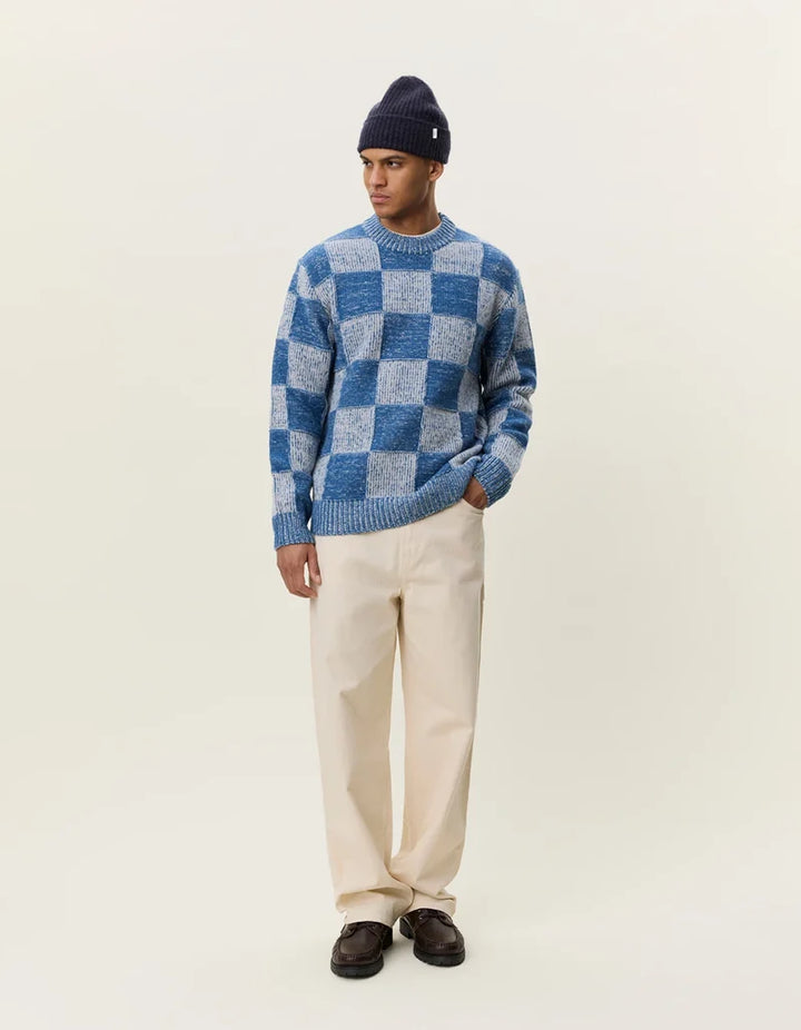 CHECK KNIT SWEATER (DENIM) - LES DEUX