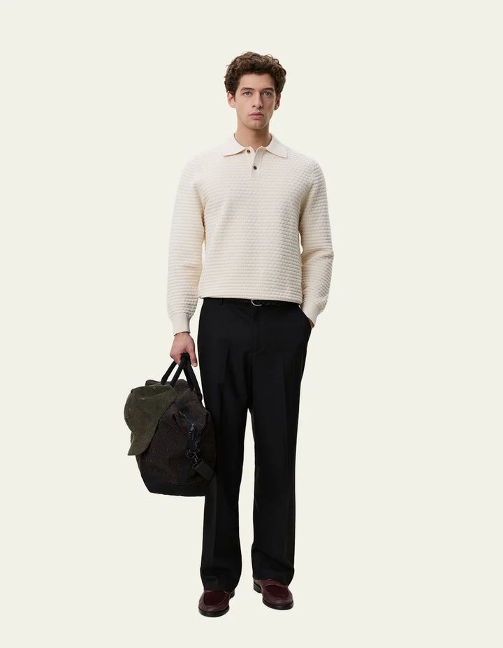 CHECK KNITTED LONGSLEEVE POLO (IVORY) - LES DEUX