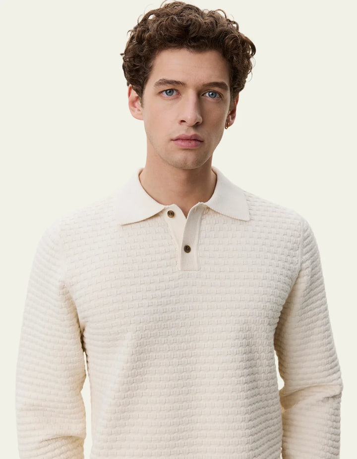 CHECK KNITTED LONGSLEEVE POLO (IVORY) - LES DEUX