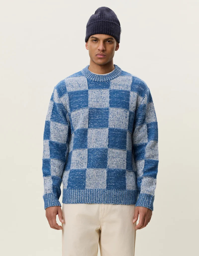 CHECK KNIT SWEATER (DENIM) - LES DEUX