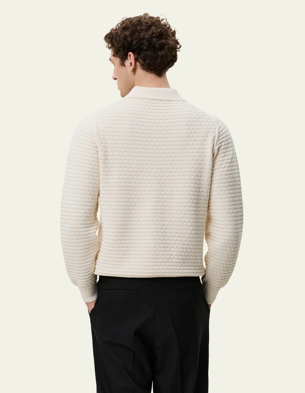 CHECK KNITTED LONGSLEEVE POLO (IVORY) - LES DEUX