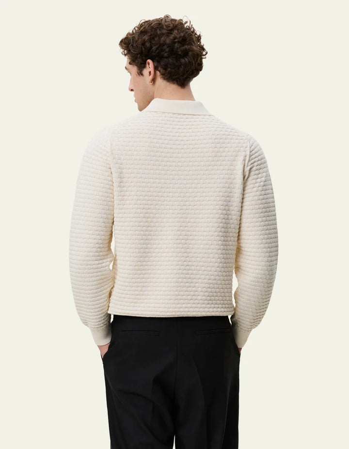 CHECK KNITTED LONGSLEEVE POLO (IVORY) - LES DEUX