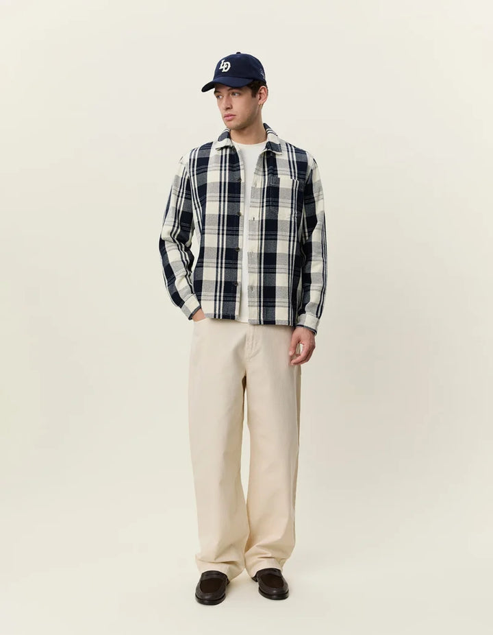 STRUCTURED CHECK OVERSHIRT (NAVY) - LES DEUX