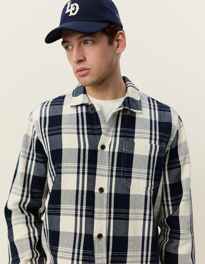 STRUCTURED CHECK OVERSHIRT (NAVY) - LES DEUX