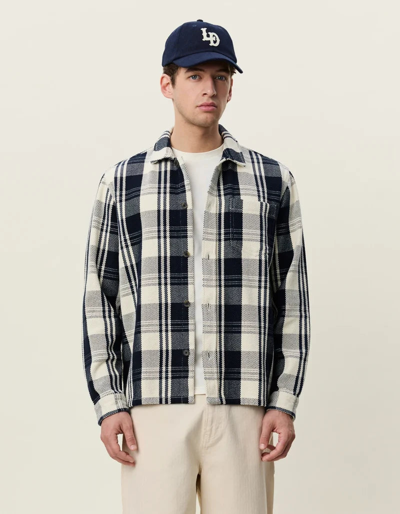 STRUCTURED CHECK OVERSHIRT (NAVY) - LES DEUX