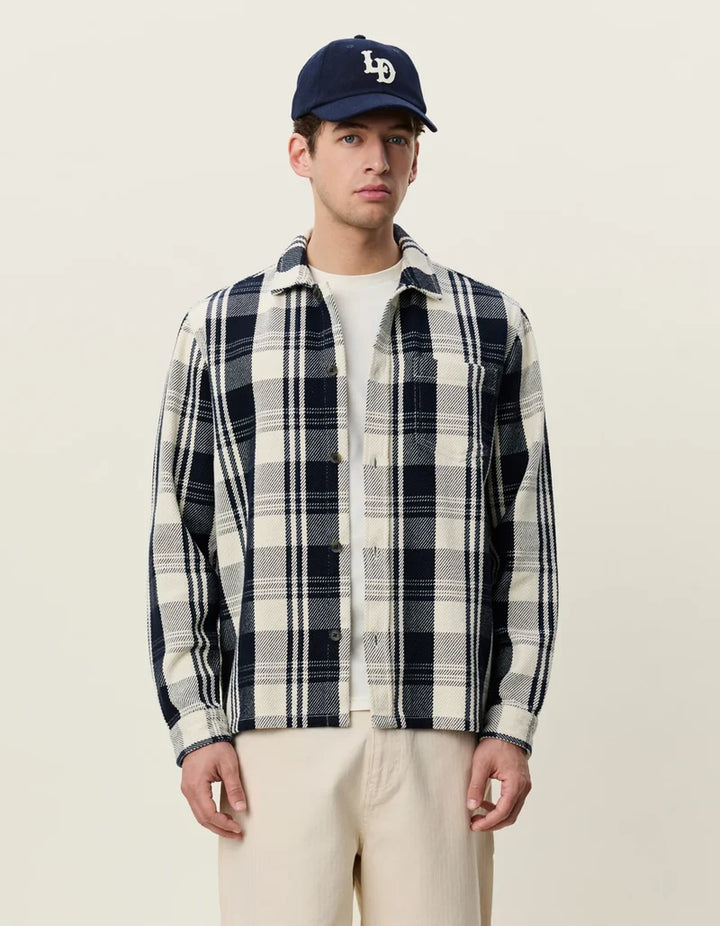 STRUCTURED CHECK OVERSHIRT (NAVY) - LES DEUX