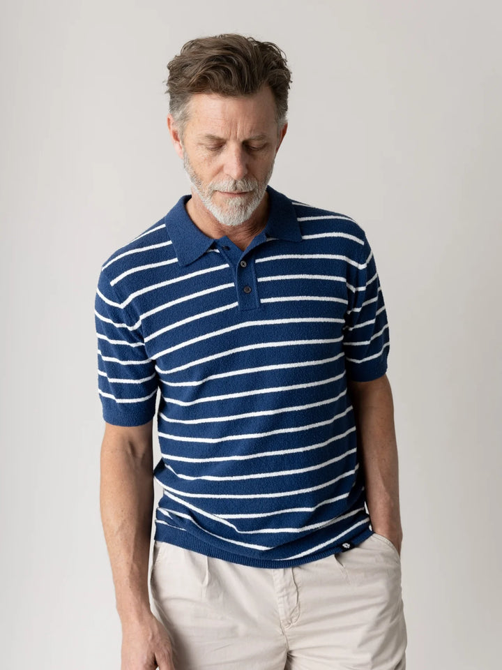 KYLE BOUCLE STRIPE POLO (ESTATE BLUE) - MOS MOSH GALLERY