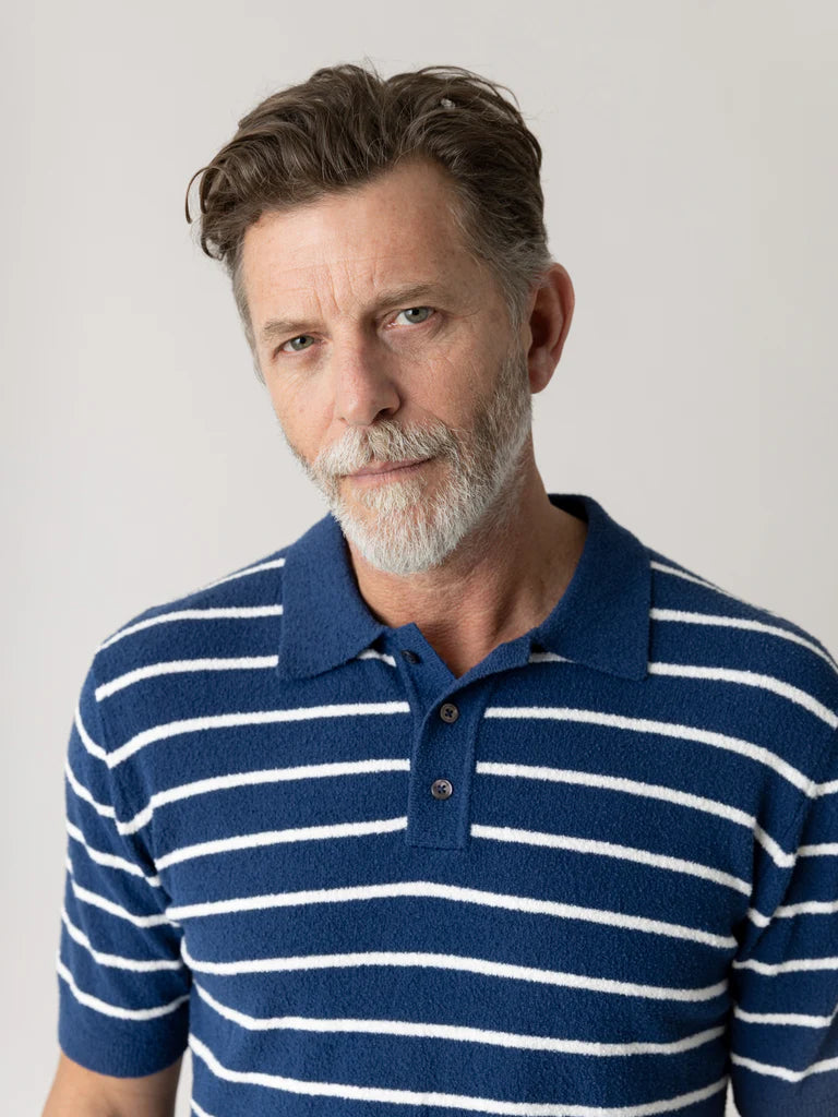 KYLE BOUCLE STRIPE POLO (ESTATE BLUE) - MOS MOSH GALLERY