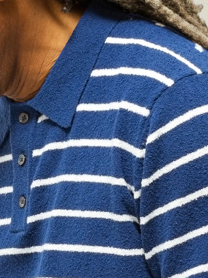 KYLE BOUCLE STRIPE POLO (ESTATE BLUE) - MOS MOSH GALLERY