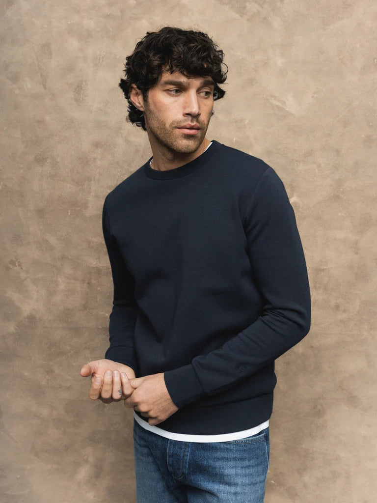 ABEL CREW NECK SWEAT (NAVY) - MOS MOSH GALLERY