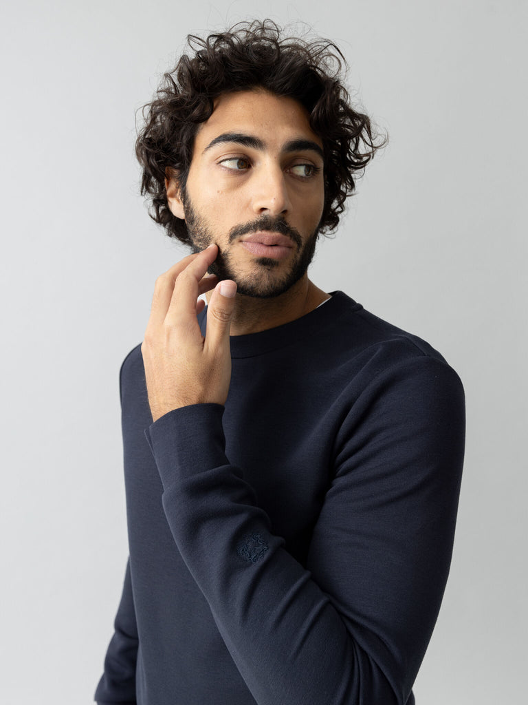 ABEL CREW NECK SWEAT (NAVY) - MOS MOSH GALLERY