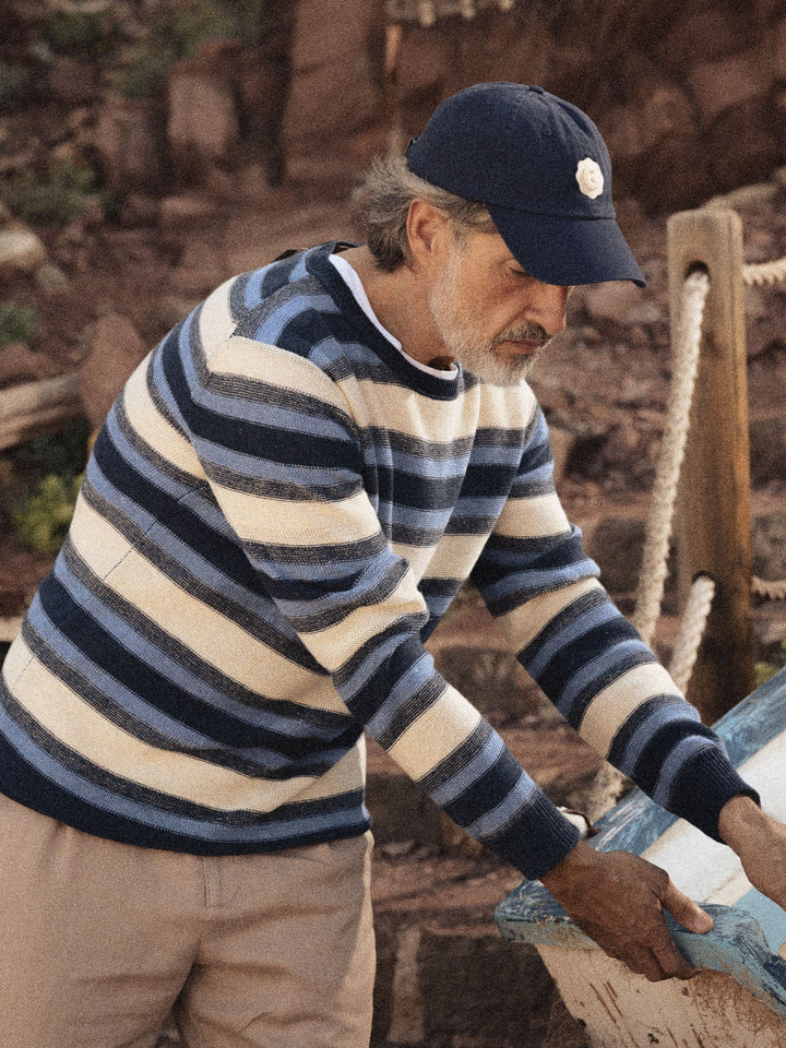 LAPORTE LINEN CREWNECK KNIT (NAVY) - MOS MOSH GALLERY