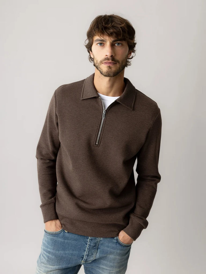 ABEL ZIP POLO SWEATER (BROWN) - MOS MOSH GALLERY