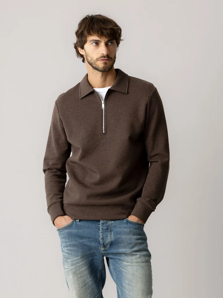 ABEL ZIP POLO SWEATER (BROWN) - MOS MOSH GALLERY