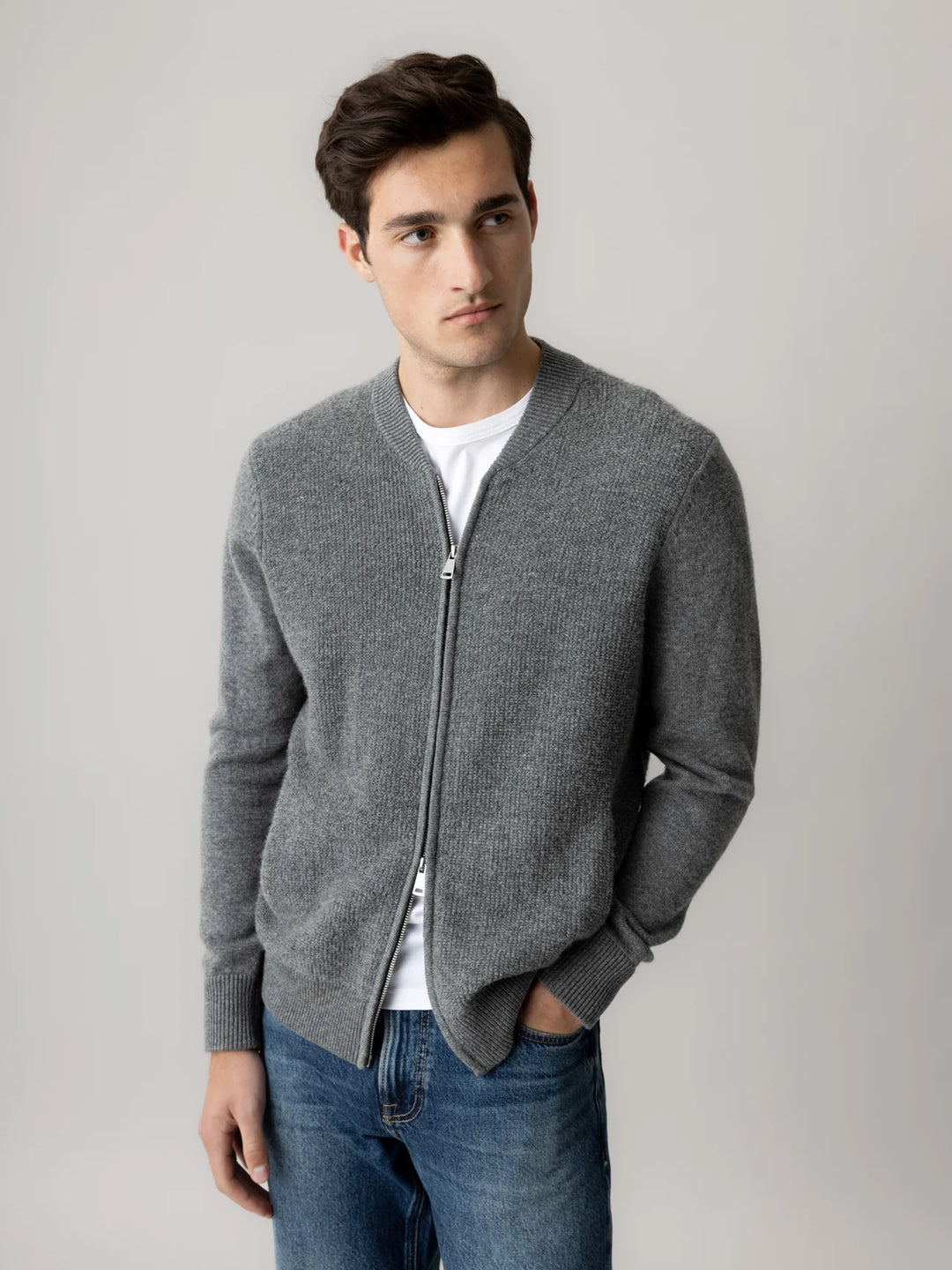 RYAN SOFT ZIP CARDIGAN (CHARCOAL) - MOS MOSH GALLERY