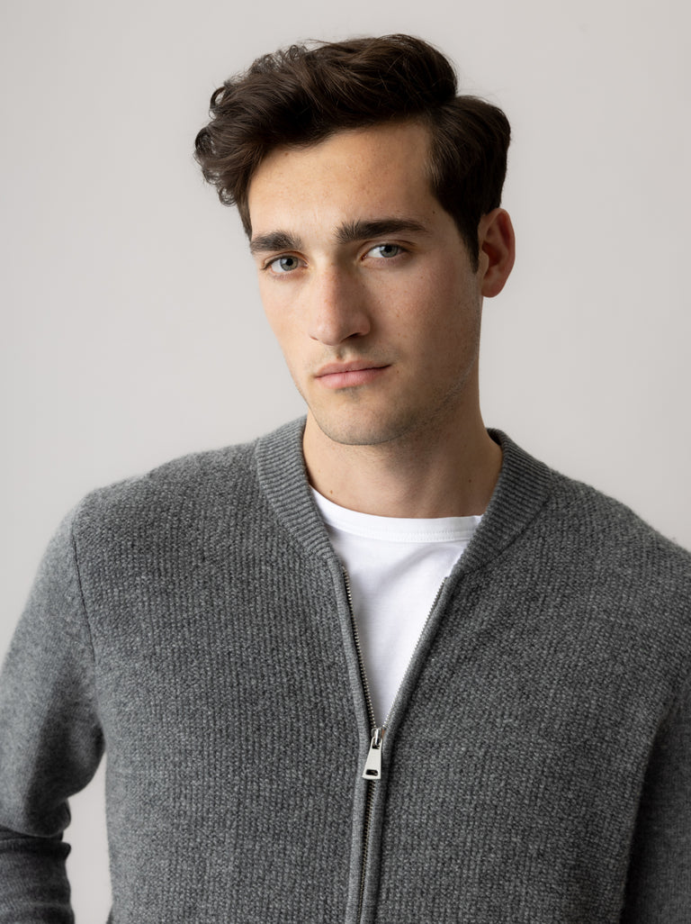 RYAN SOFT ZIP CARDIGAN (CHARCOAL) - MOS MOSH GALLERY