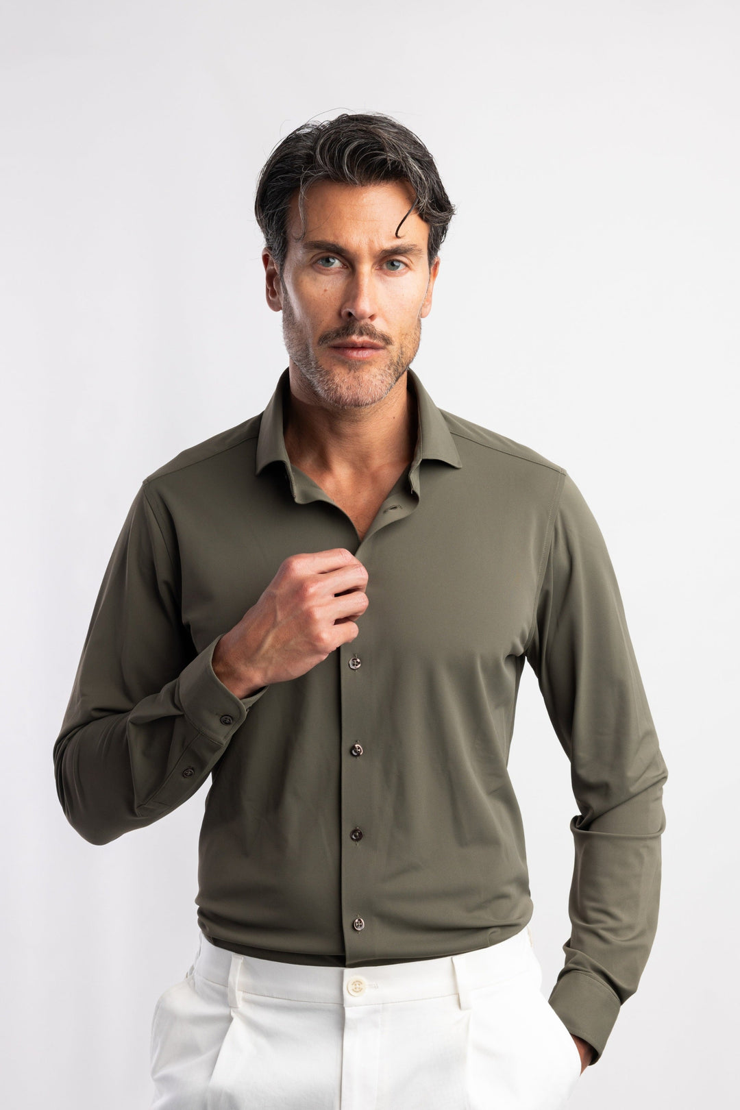 LOUNGE KNIT STRETCH SHIRT (ARMY) - BLUE INDUSTRY