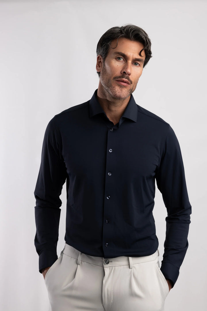 LOUNGE KNIT STRETCH SHIRT (NAVY) - BLUE INDUSTRY