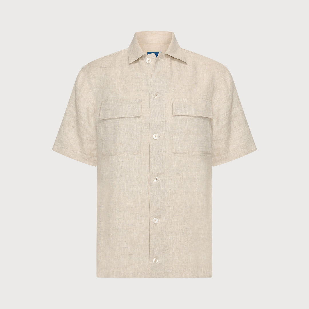 LINEN SHORTSLEEVE SHIRT (SAND) - BLUE INDUSTRY