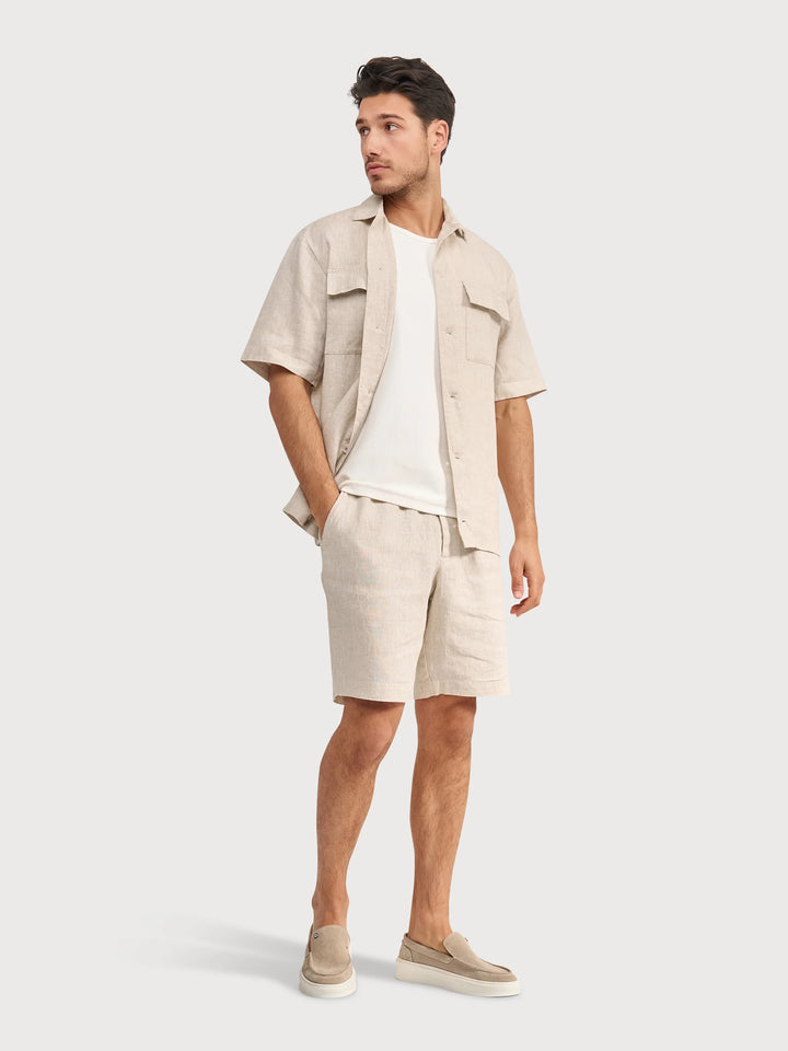 LINEN SHORTSLEEVE SHIRT (SAND) - BLUE INDUSTRY