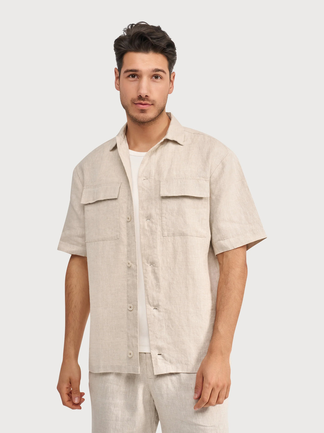 LINEN SHORTSLEEVE SHIRT (SAND) - BLUE INDUSTRY