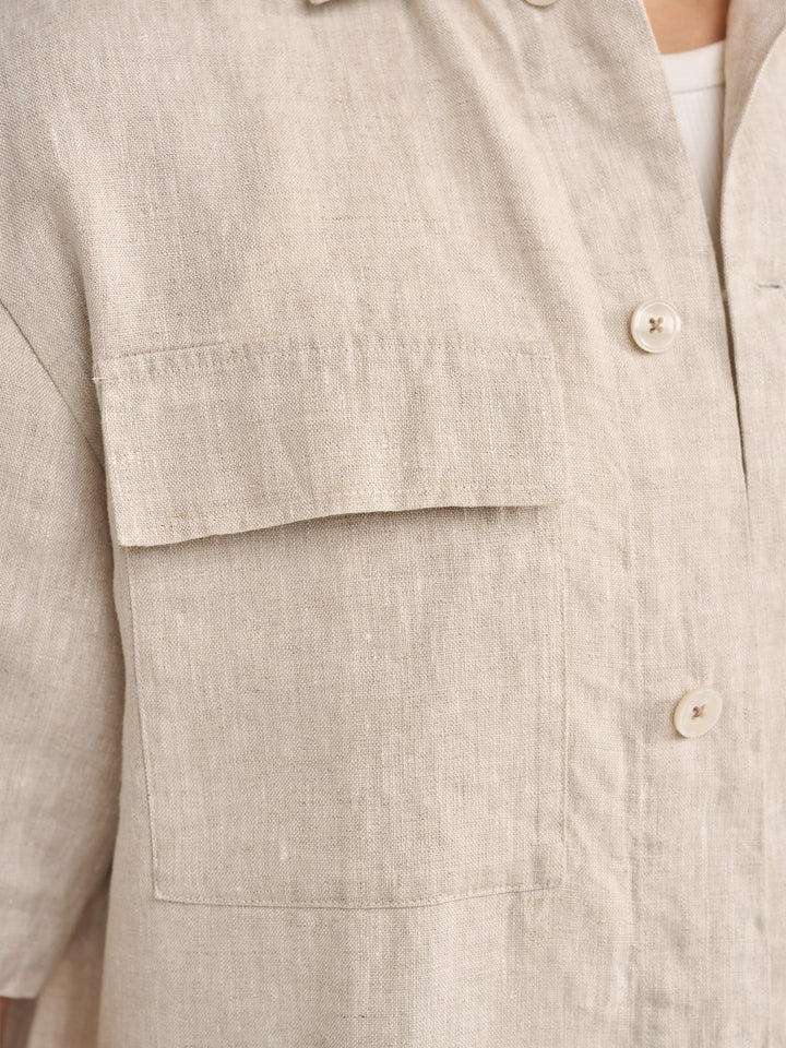 LINEN SHORTSLEEVE SHIRT (SAND) - BLUE INDUSTRY