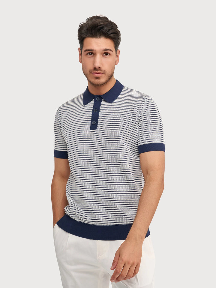 KNIT STRIPE POLO (DENIM) - BLUE INDUSTRY