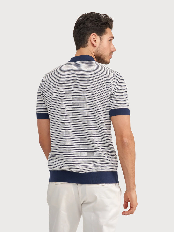 KNIT STRIPE POLO (DENIM) - BLUE INDUSTRY
