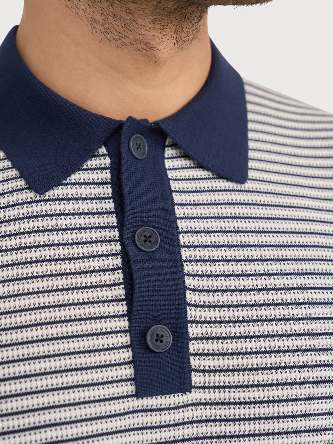 KNIT STRIPE POLO (DENIM) - BLUE INDUSTRY