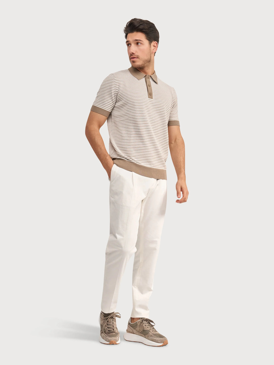 KNIT STRIPE POLO (TAUPE) - BLUE INDUSTRY