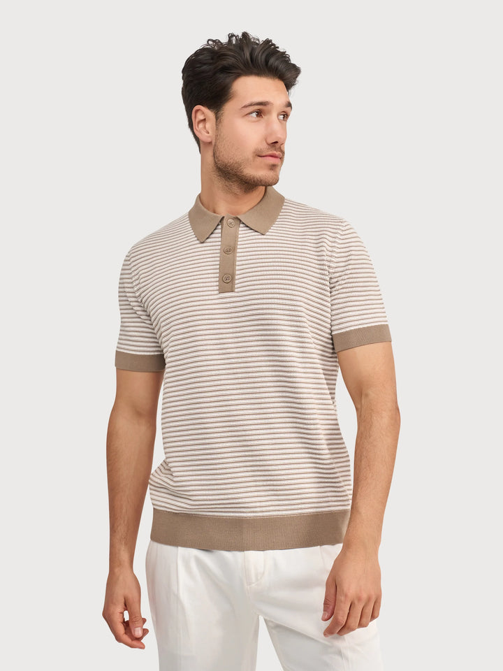 KNIT STRIPE POLO (TAUPE) - BLUE INDUSTRY