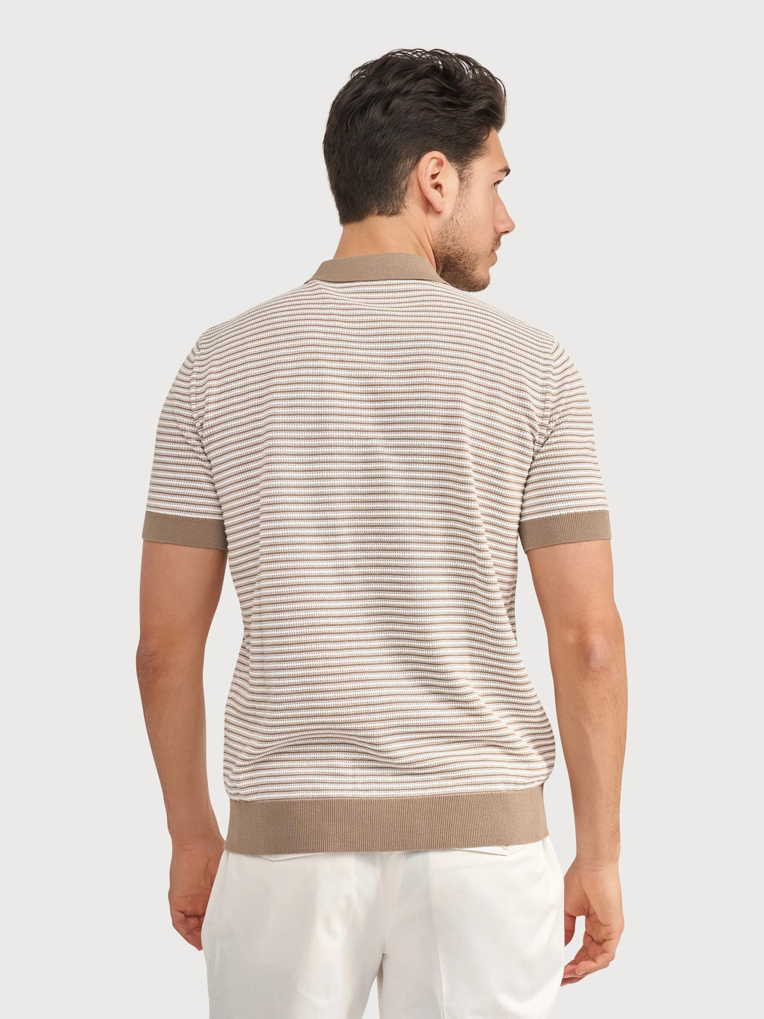 KNIT STRIPE POLO (TAUPE) - BLUE INDUSTRY