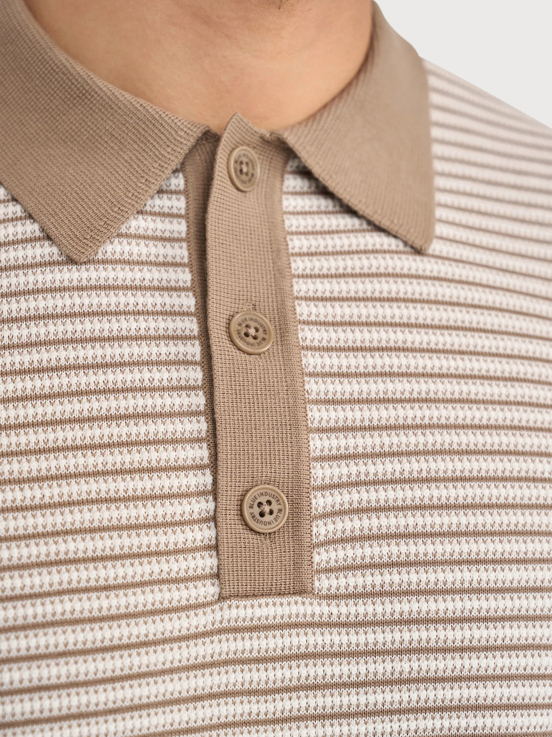 KNIT STRIPE POLO (TAUPE) - BLUE INDUSTRY