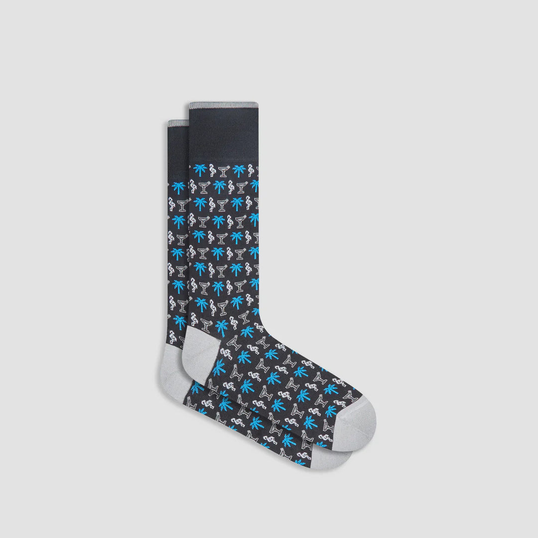 DRESS SOCKS PALM (BLACK/BLUE) - BUGATCHI