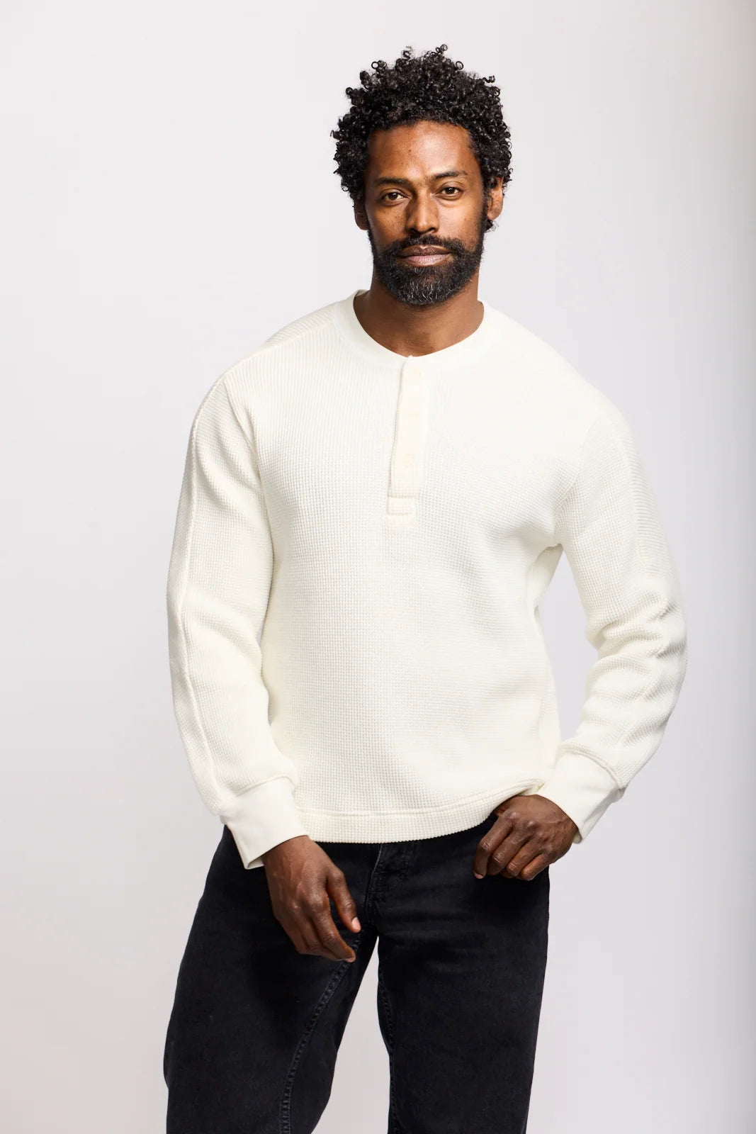 WAFFLE LONGSLEEVE HENLEY (IVORY) - EASY MONDAYS